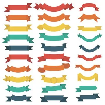 Ribbon set in flat style isolated on white background. Vector tapes 스톡 일러스트