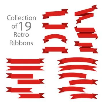 Ribbon set red colored on white background Stock Illustration