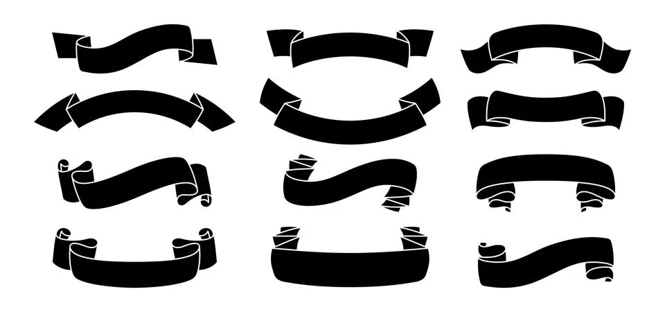 Ribbon set silhouette style shape tape collection Stock Illustration