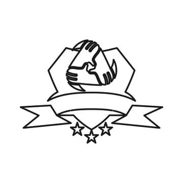 Ribbon Shield Star Commitment Teamwork Together Outline Logo Stock Illustration
