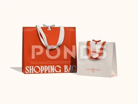 Ribbon Shopping Bag Mockup with Two Paper Bags in Different Size PSD Template