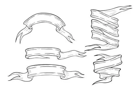 Ribbon thin line icon set Stock Illustration