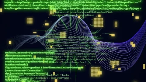 Ribbon undulating, responding to emerging code fragments, visualizing data flow Stock Footage 334351939