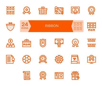 Ribbon Vector Graphics Pack including 24 Bold Line 256x256 Display Perfect .. Stock Illustration