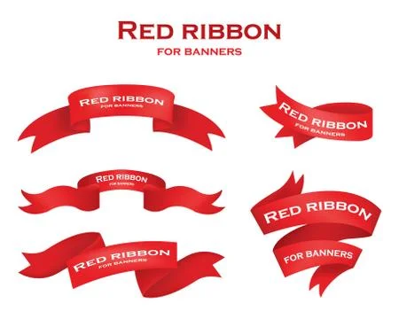 Ribbon vector icon set red color on white background. Christmas sticker and d Stock Illustration