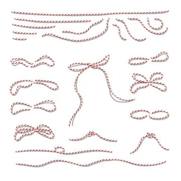 Ribbons and bows elements. Holiday vector striped red ribbons and bows parts. Illustrazione stock