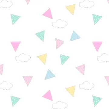 Ribbons and clouds seamlless pattern on white background Stock Illustration