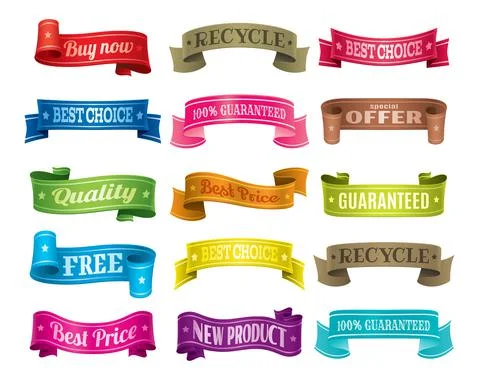 Ribbons Banners Vector Set versions of colors and shapes. Stock Illustration