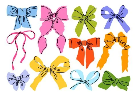 Ribbons, bows and accessories in different size and shapes. Stock Illustration