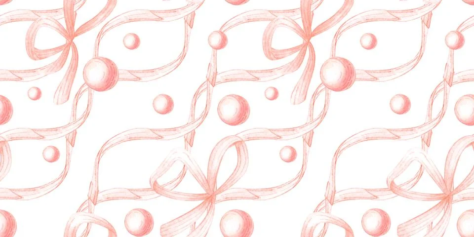 Ribbons bows beads seamless pattern Stock Illustration