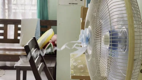 Ribbons Danced In The Fan In A Simple House On A Hot Day Stock Footage 301847764