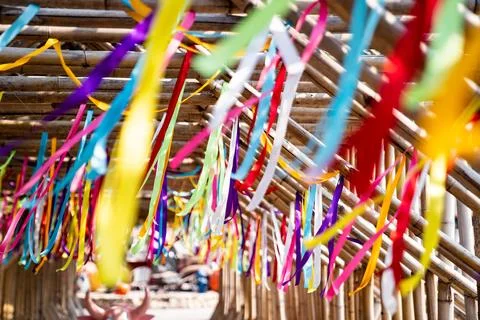 Ribbons in a range of hues The materials used to decorate the work path in .. Stock Photos