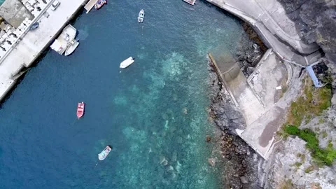 Ribeira Brava Bay - A Drone Overflight of the Fishing Port Stock Footage 277958890