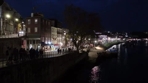 Ribeira do Porto at night Stock Footage 293389833
