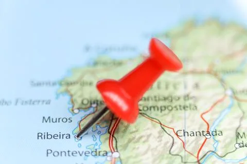 Ribeira, Spain pin on map Foto stock