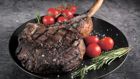 Ribeye Tomahawk Steak, Irish Beef, grilled Stock Footage 194996892