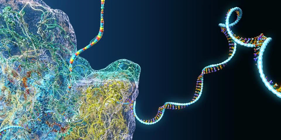 Ribosome as part of an biological cell constructing messenger rna molecules 스톡 일러스트