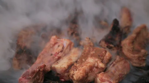 Ribs on barbecue Stock Footage 22679120