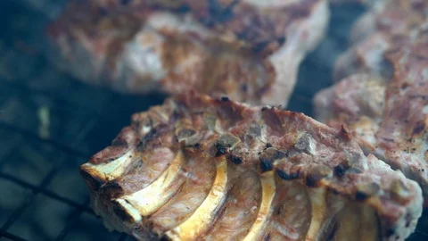 Ribs on the grill Stock Footage 93117042