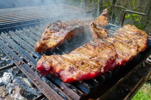 Ribs on the grill Stock Photos