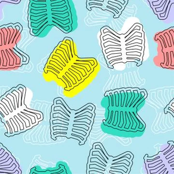 Ribs pattern seamless. Rib bone background. Hand drawing ornament Illustrazione stock