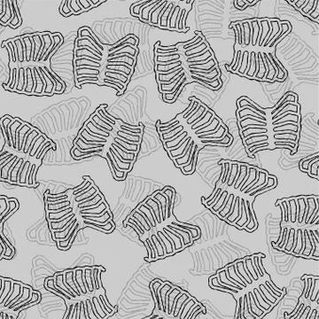 Ribs pattern seamless. Rib bone background. Hand drawing ornament Illustrazione stock