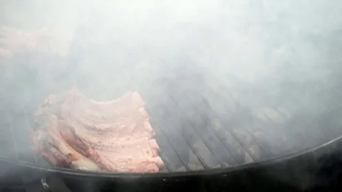 Ribs Placed on Grill Stockbeeldmateriaal 79657968