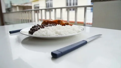 Rice and beans with chicken Stock Footage 128009991