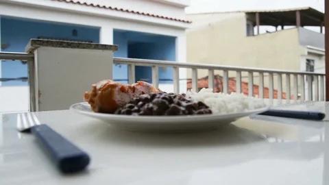 Rice and beans with chicken Stock Footage 128010313