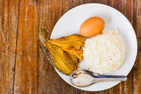 Rice and dried fish Stock Photos