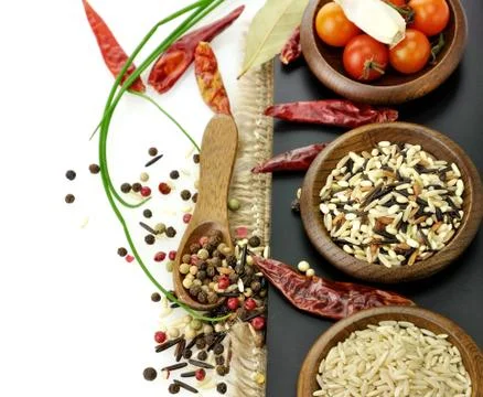 Rice and spices Stock Photos