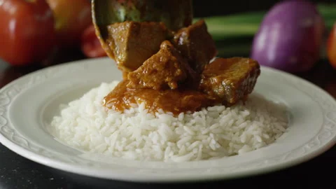Rice and stew Stock Footage 340340571