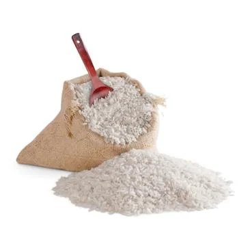 Rice in bag on white background Stock Photos