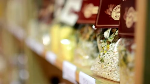 Rice in bags in shelf - shops 스톡 동영상 44406046