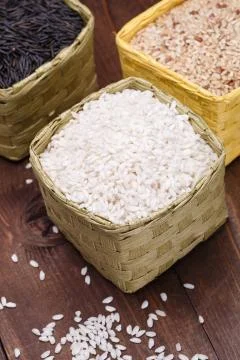 Rice in baskets Stock Photos