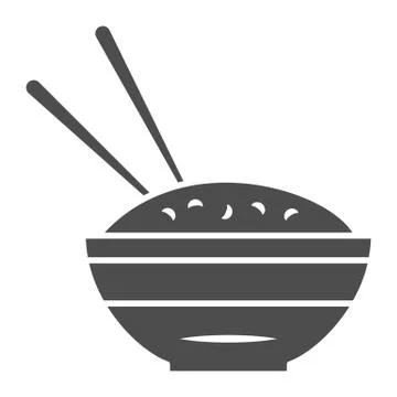 Rice bowl and chopsticks solid icon, chinese or japanese cuisine concept, plate Stock Illustration