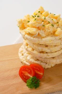 Rice bread with scrambled eggs Stock Photos