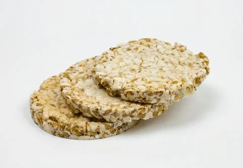 Rice bread on a white background, made from rice flakes Stock Photos