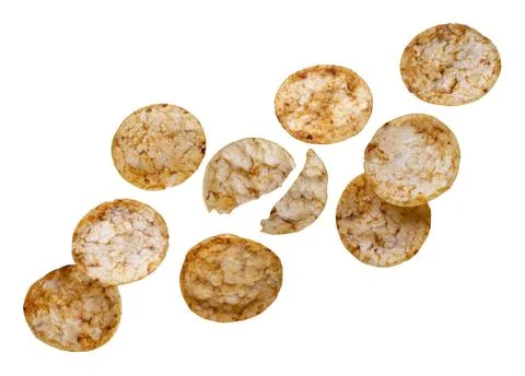 Rice chips flying on a white background. Isolated Stock Photos