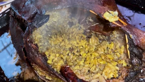 Rice in cooked goose Video stock 221637314