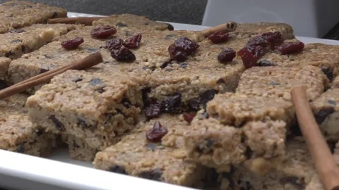 Rice cripsie treat on buffet table Stock Footage 82886908