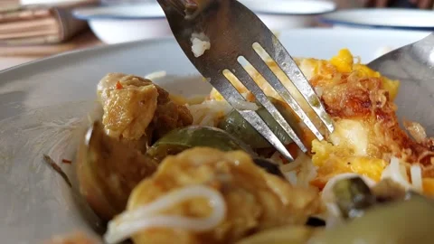 Rice with curry and fried egg Stock Footage 265513264