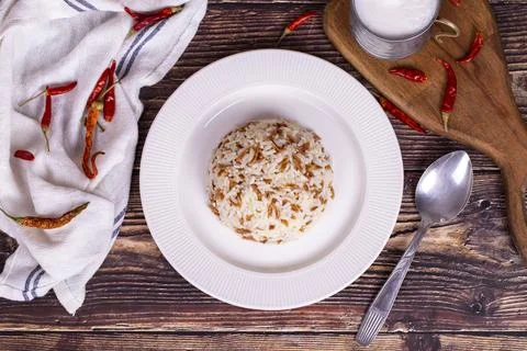 Rice dish. Turkish style rice pilaf. local name arpa sehriyeli pilav. Top vie Stock Photos