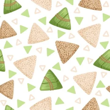 Rice dumpling with bamboo leaf seamless pattern, rice dumpling festival vector Stock Illustration