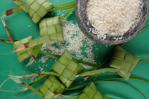 Rice dumpling on green background Stock Photos