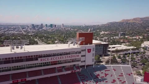 Rice-Eccles Stadium press-box revealing Salt Lake City, Utah Stock Footage 250690592