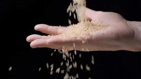 Rice falling in hand slow motion | Stock Video | Pond5