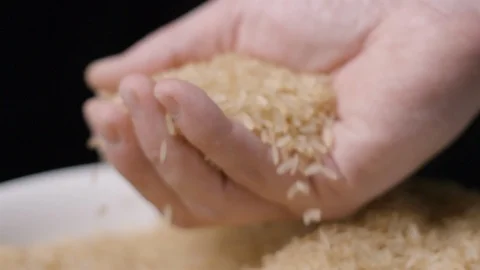 Rice falling in hand slow motion Stock Footage 99092973