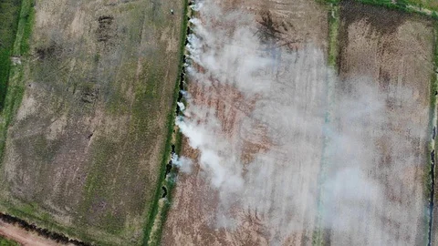 Rice field fire top view video 스톡 동영상 106513023