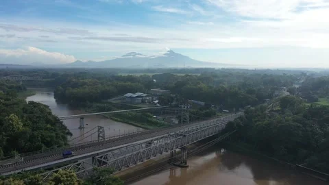 Rice Field with Merapi Mountain View in the morning Stock Footage 233787375